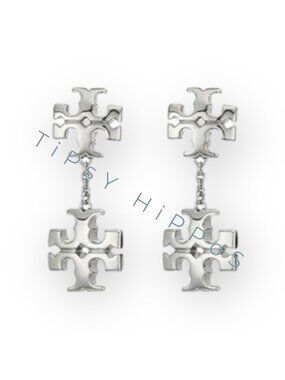 ***NEW!!! Tory Burch Silver Kira Logo Dangle Earrings
